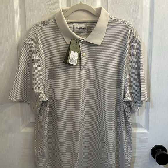 NWT Goodfellow & Co Men's Beige Stripe Polo Short Sleeve Shirt Size Large - Picture 5 of 13